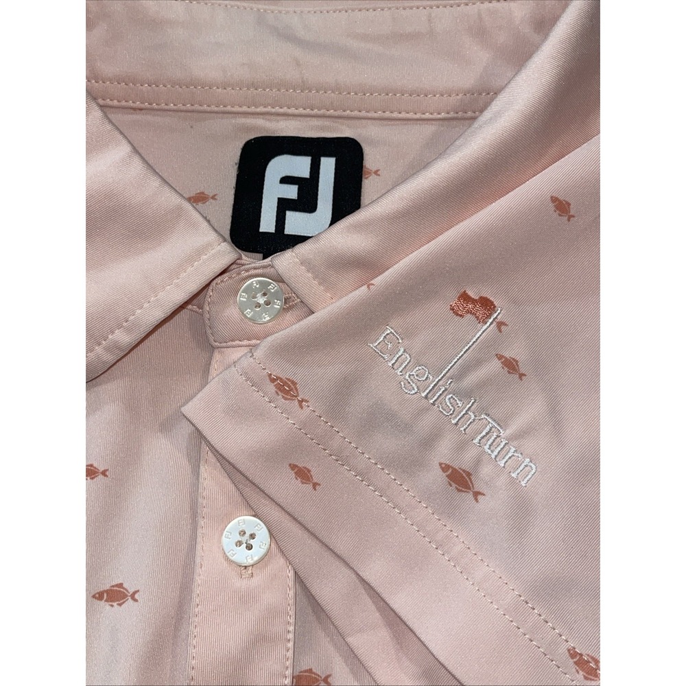 FootJoy‎ Shirt Men M Coral English Turn Golf Country Club Fish Preppy Money